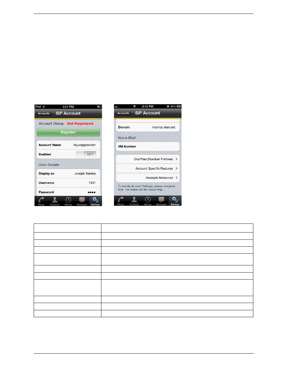 1 accounts, Sip accounts, Accounts | CounterPath Bria iPhone Edition 2.4.2 User Guide User Manual | Page 46 / 72