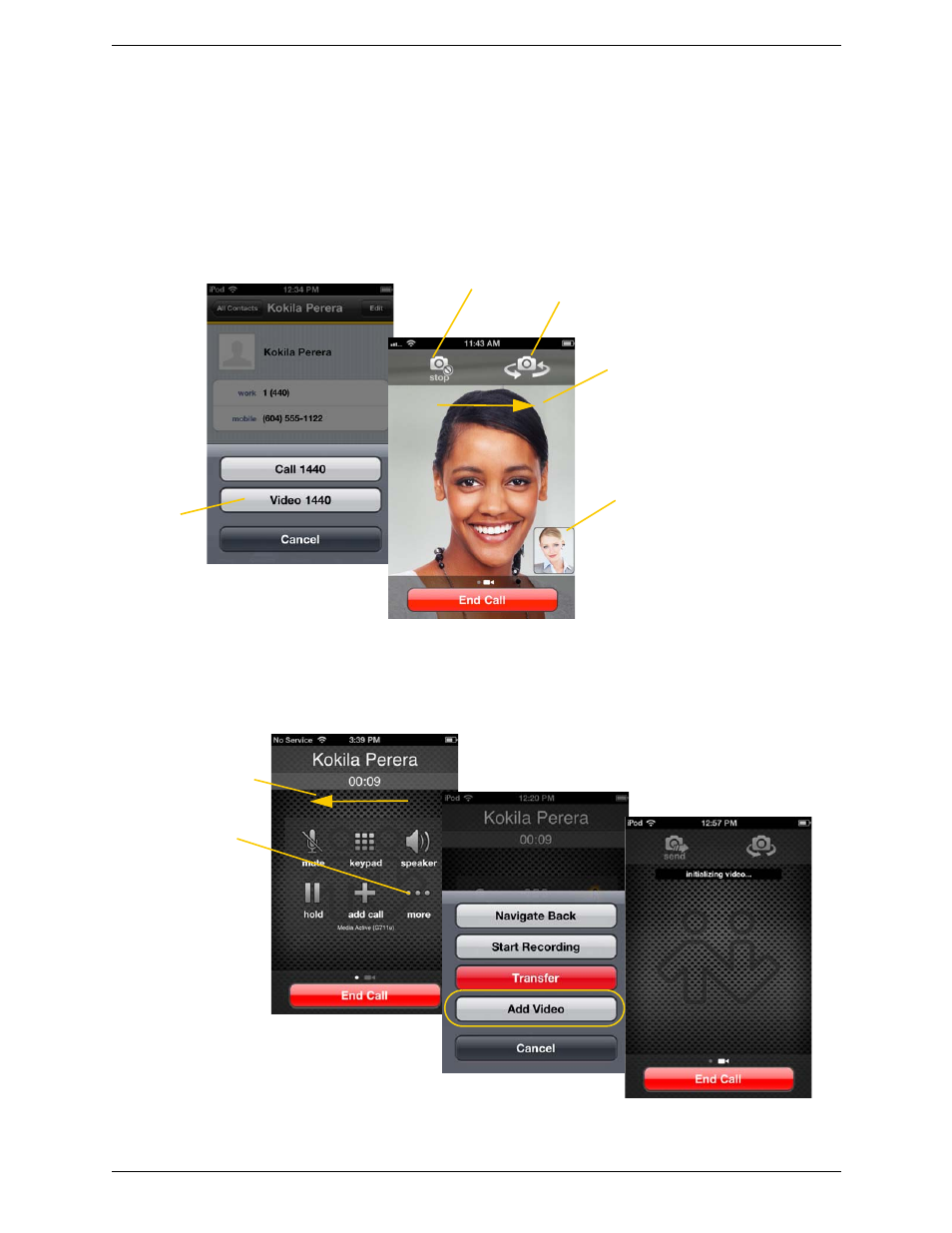 11 handling video calls, Handling video calls | CounterPath Bria iPhone Edition 2.3 User Guide User Manual | Page 24 / 68
