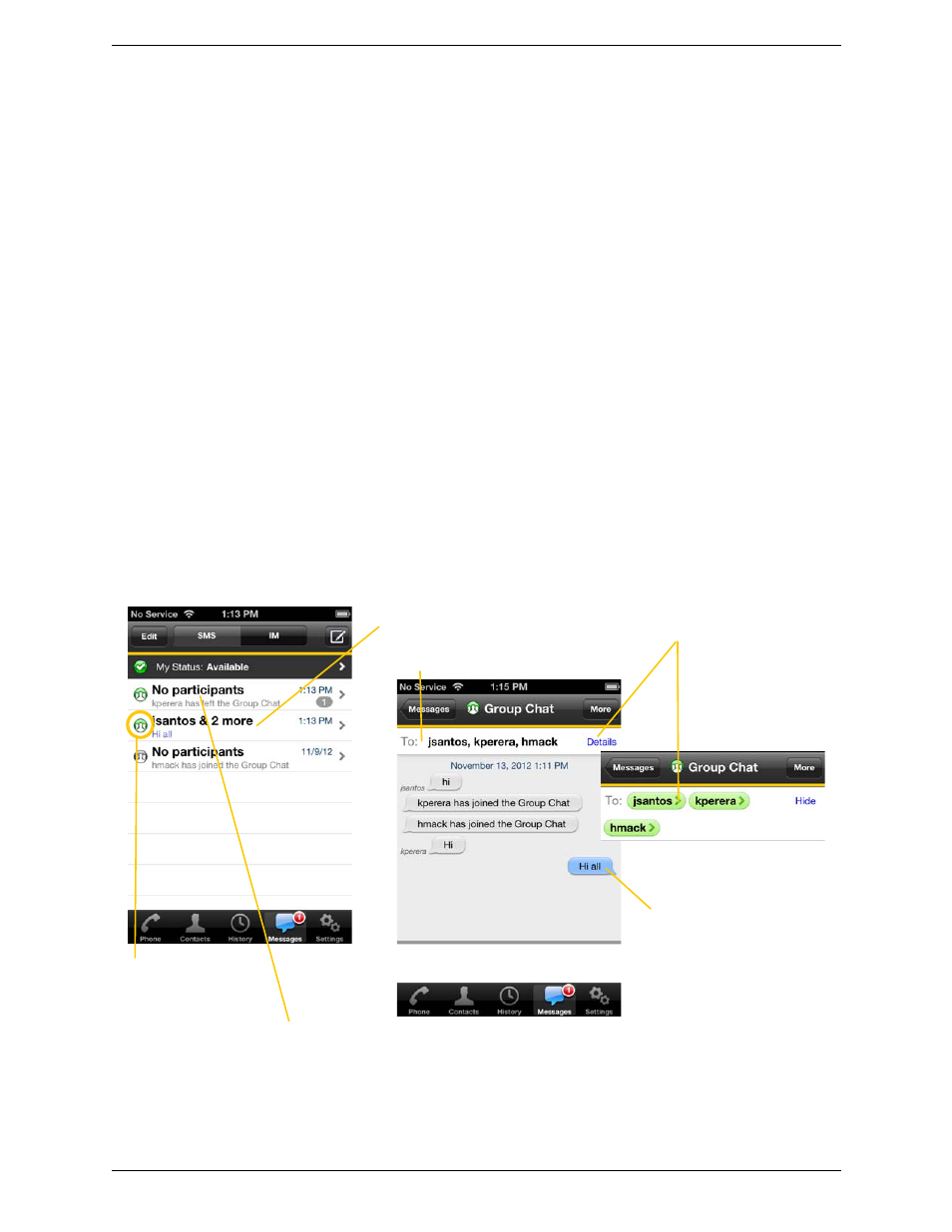 4 starting xmpp group chat, Starting xmpp group chat | CounterPath Bria iPhone Edition 2.3 User Guide User Manual | Page 33 / 68