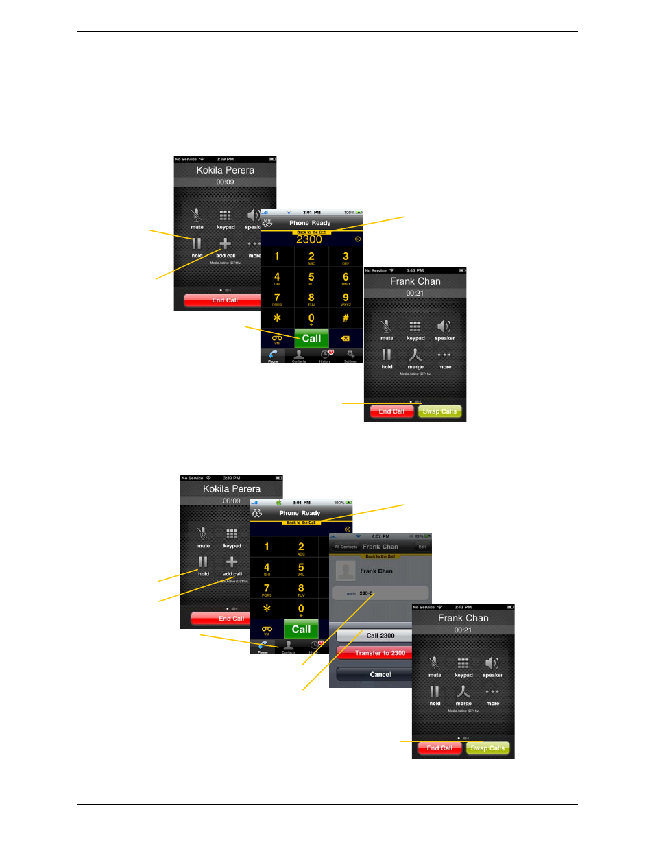 6 placing a second bria call, Placing a second bria call, Using the dialpad | CounterPath Bria iPhone Edition 2.2 User Guide User Manual | Page 19 / 64