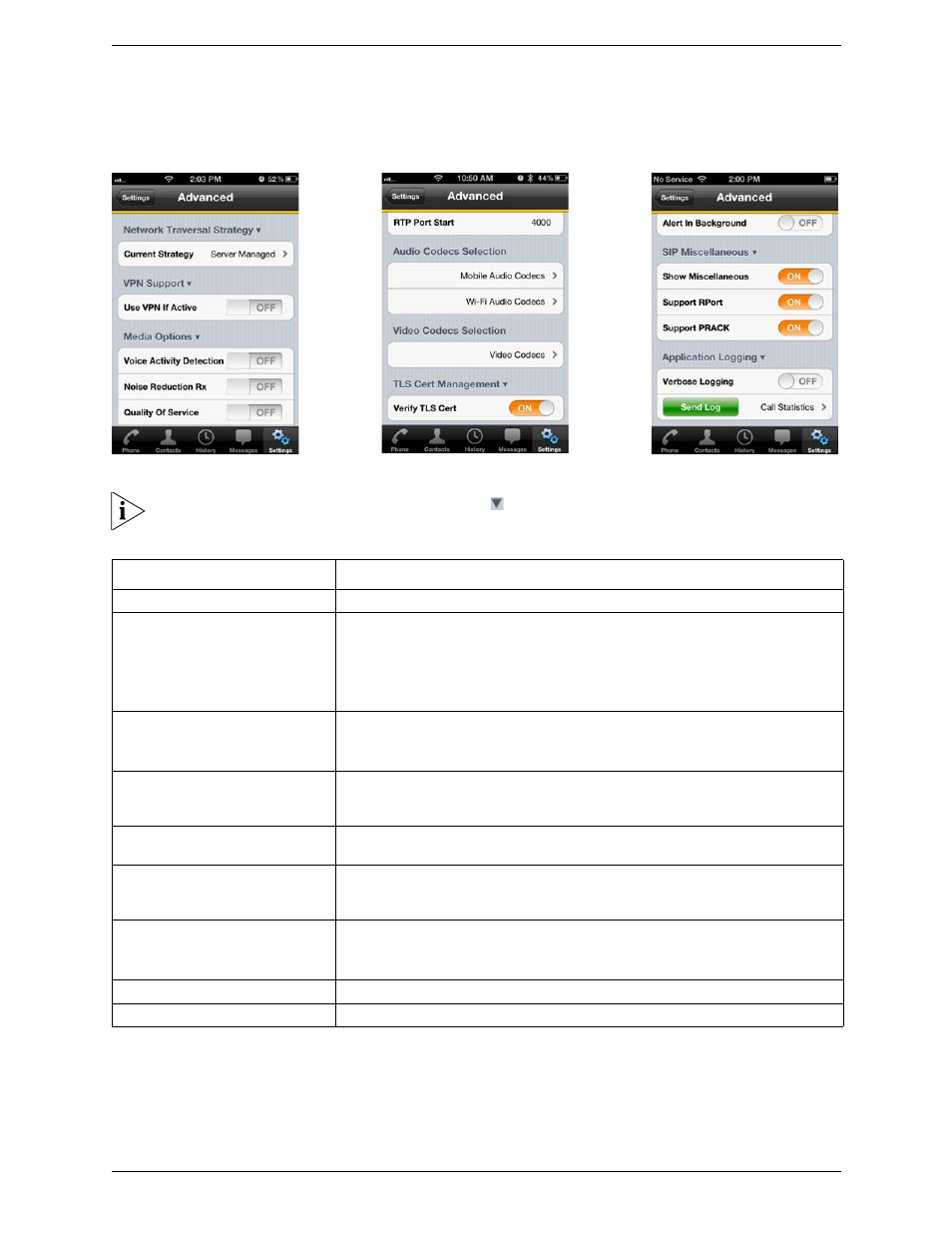 3 advanced settings, Advanced settings | CounterPath Bria iPhone Edition 2.2 User Guide User Manual | Page 50 / 64