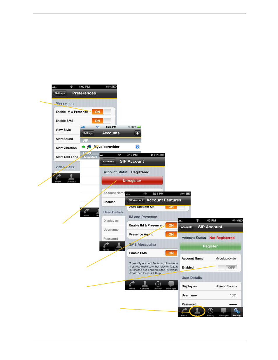 For sip simple | CounterPath Bria iPhone Edition 2.1 User Guide User Manual | Page 12 / 64