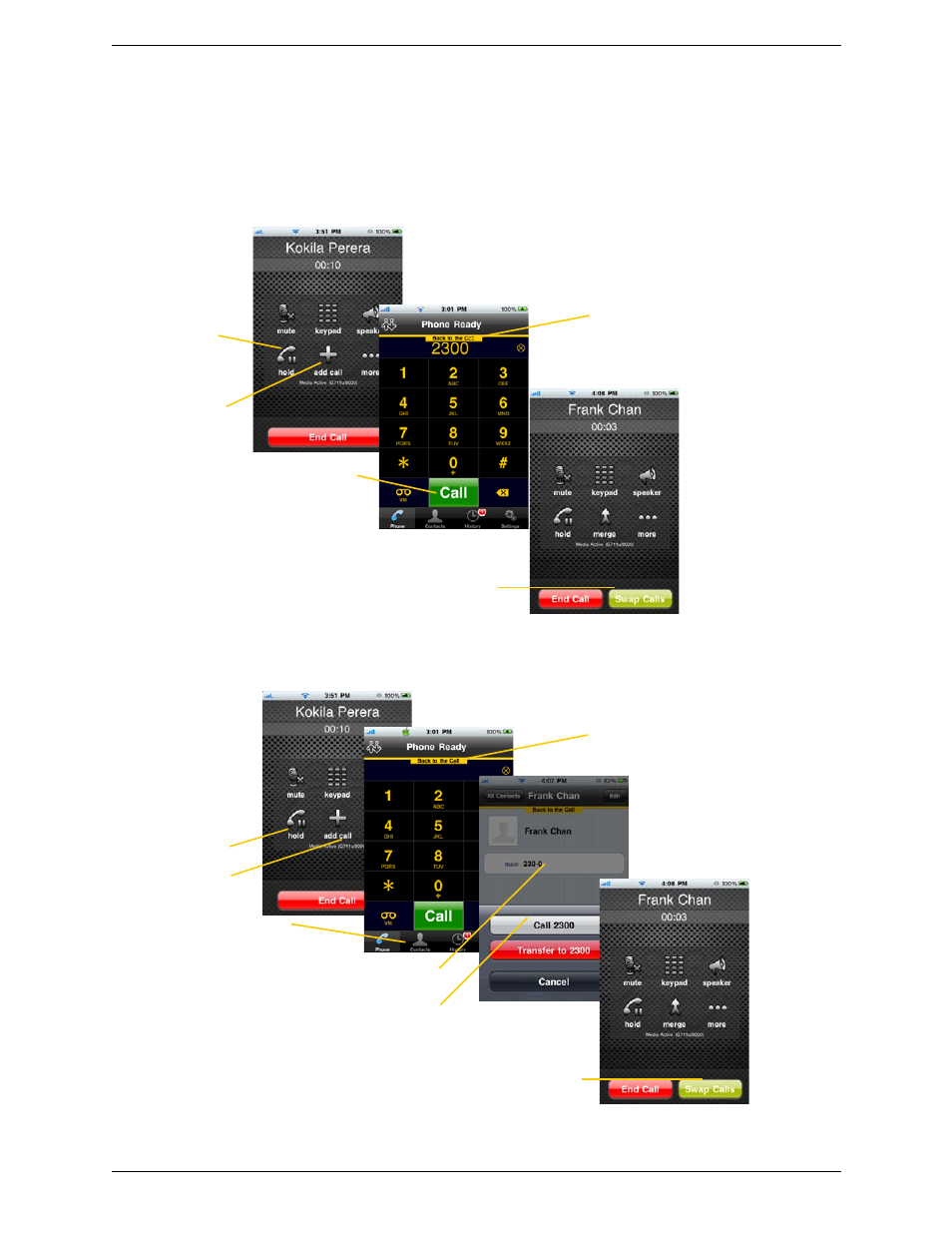 6 placing a second bria call, Placing a second bria call, Using the dialpad | CounterPath Bria iPhone Edition 2.1 User Guide User Manual | Page 21 / 64