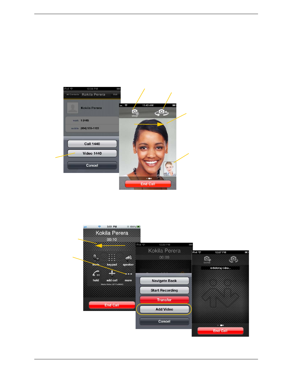 11 handling video calls, Handling video calls | CounterPath Bria iPhone Edition 2.1 User Guide User Manual | Page 26 / 64