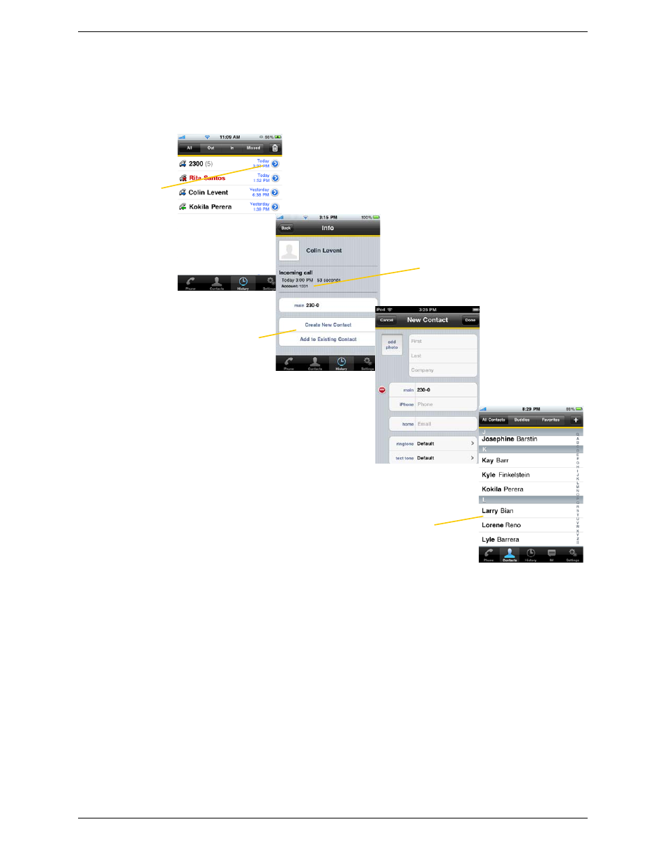 Creating a contact from history | CounterPath Bria iPhone Edition 2.1 User Guide User Manual | Page 29 / 64