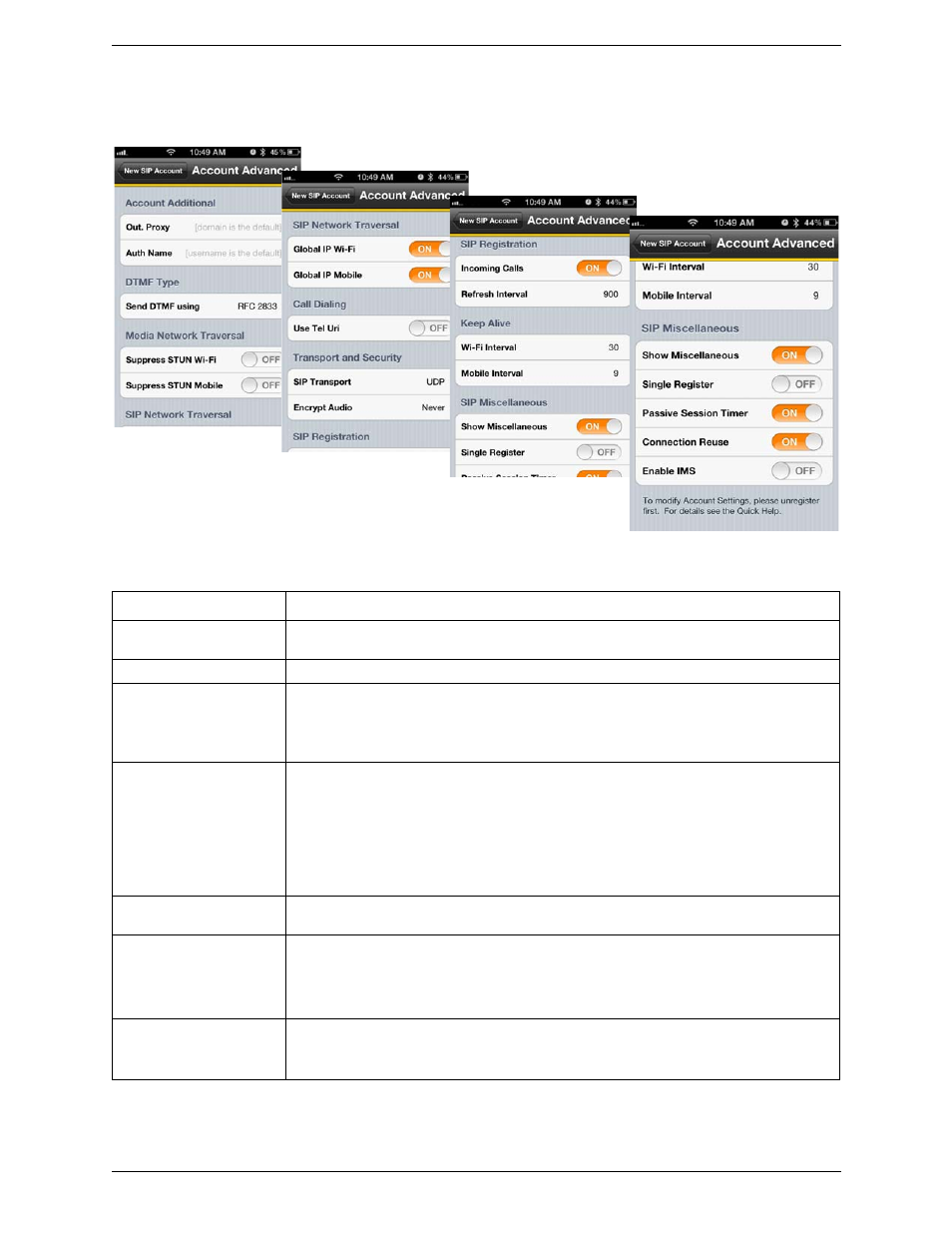 Account advanced (sip) | CounterPath Bria iPhone Edition 2.1 User Guide User Manual | Page 44 / 64