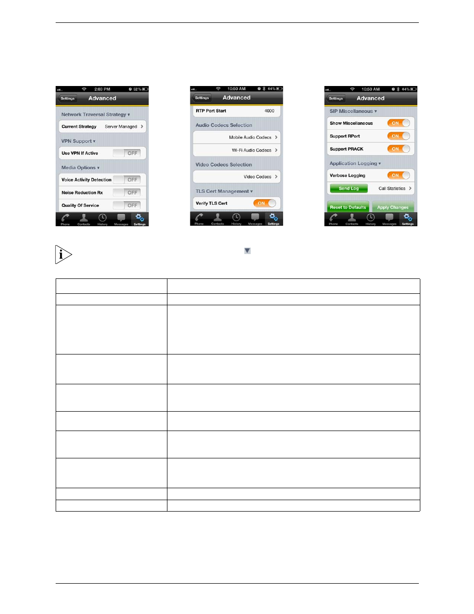 3 advanced settings, Advanced settings | CounterPath Bria iPhone Edition 2.1 User Guide User Manual | Page 51 / 64