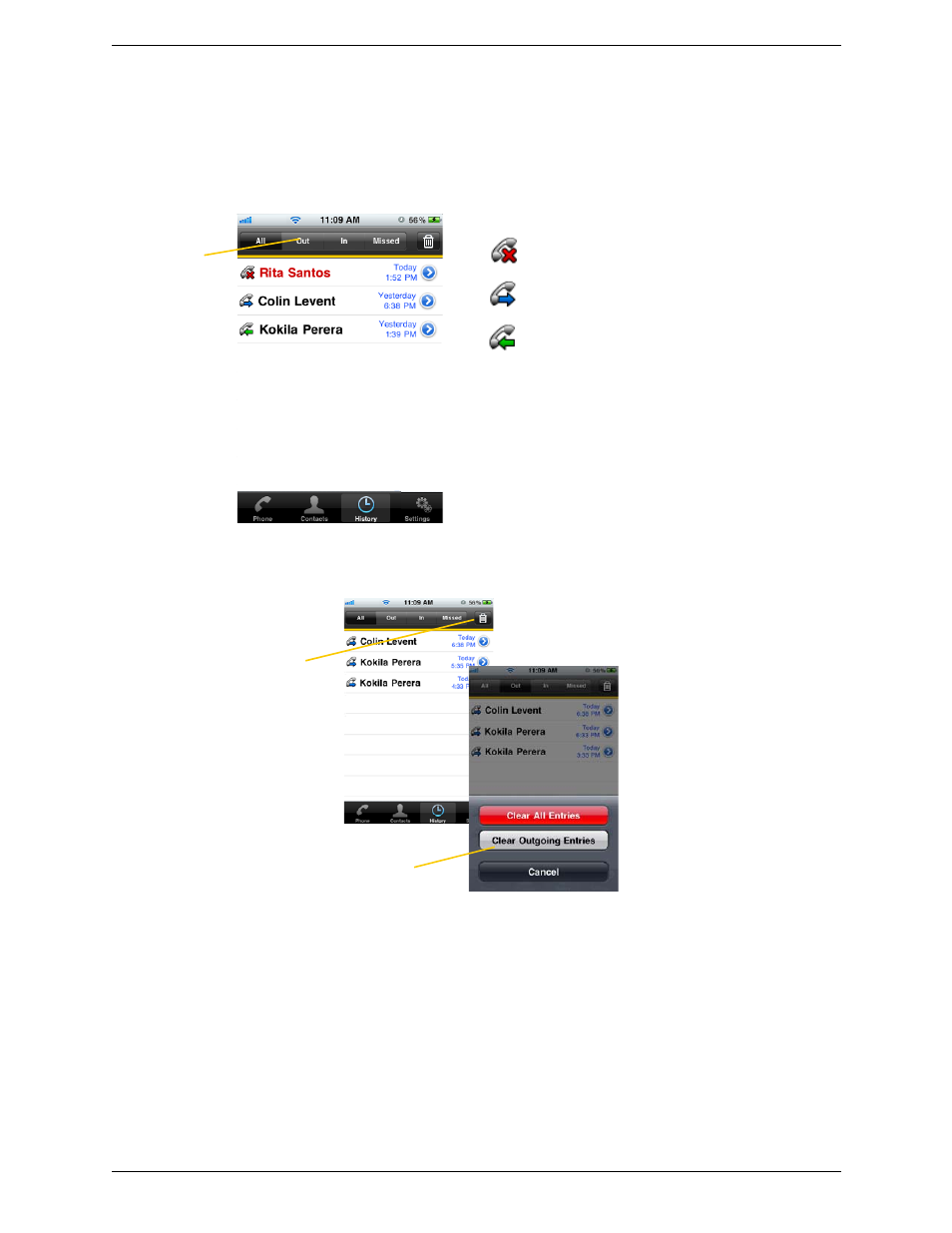 12 call history, Call history, Clearing the history | CounterPath Bria iPhone Edition 2.0 User Guide User Manual | Page 28 / 62