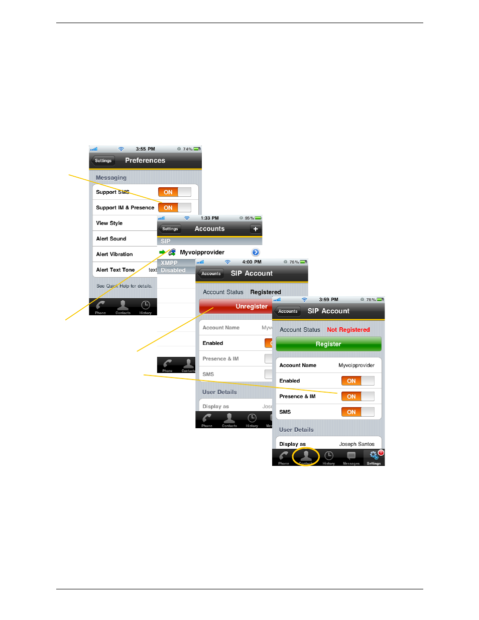 For sip simple | CounterPath Bria iPhone Edition 1.3.4/1.3.5 User Guide User Manual | Page 13 / 58