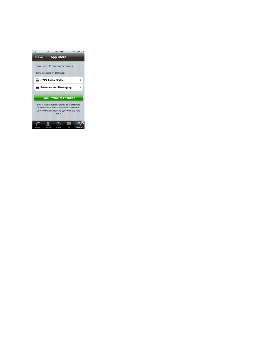4 premium features, Premium features | CounterPath Bria iPhone Edition 1.3.4/1.3.5 User Guide User Manual | Page 50 / 58