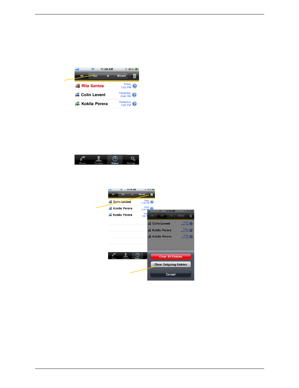 11 call history, Call history | CounterPath Bria iPhone Edition 1.3.3 User Guide User Manual | Page 26 / 58