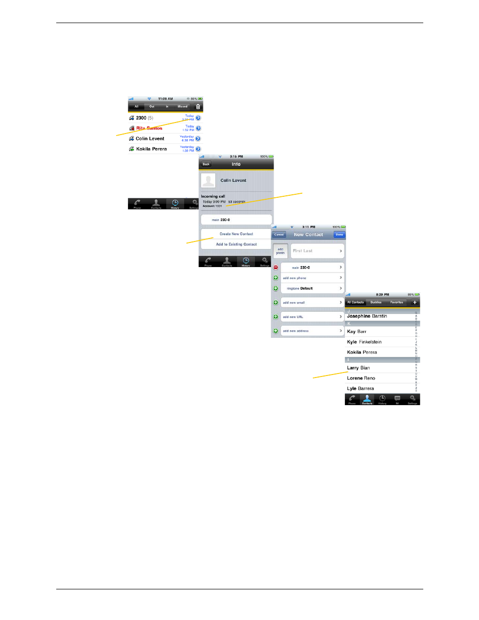 Creating a contact from history | CounterPath Bria iPhone Edition 1.3.3 User Guide User Manual | Page 27 / 58