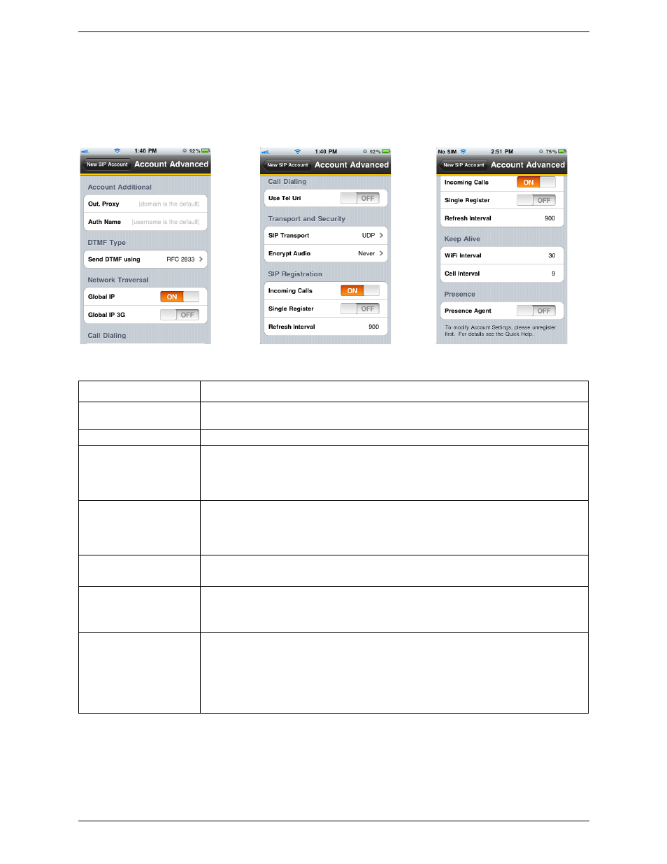 Account advanced (sip) | CounterPath Bria iPhone Edition 1.3.3 User Guide User Manual | Page 41 / 58