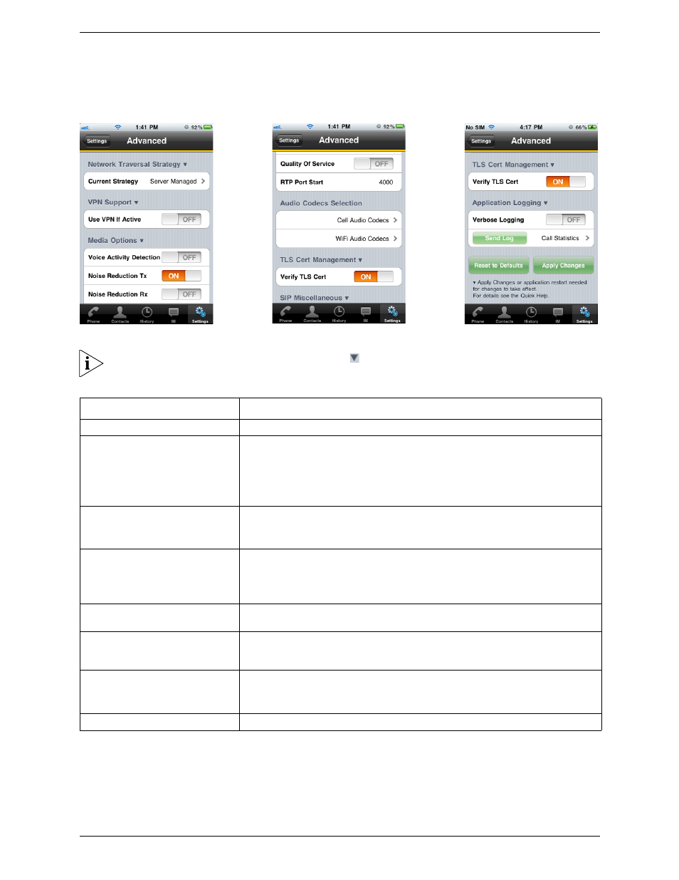3 advanced settings, Advanced settings | CounterPath Bria iPhone Edition 1.3.3 User Guide User Manual | Page 46 / 58