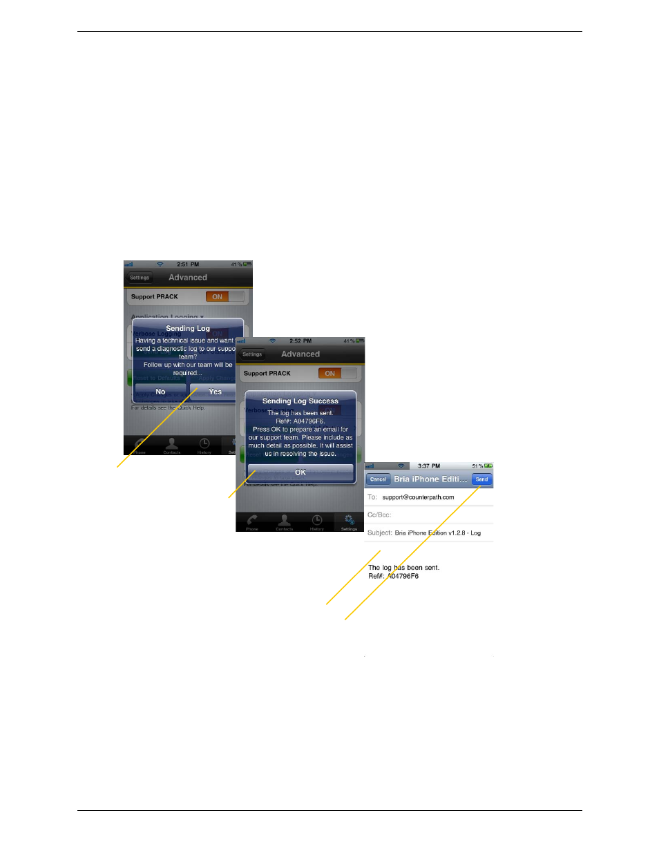 A troubleshooting | CounterPath Bria iPhone Edition 1.3.3 User Guide User Manual | Page 51 / 58