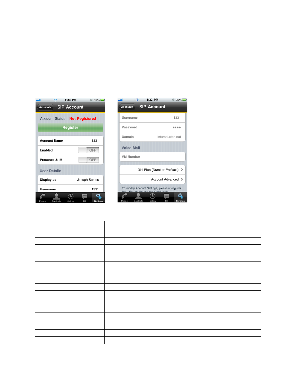 1 accounts, Sip accounts, Accounts | CounterPath Bria iPhone Edition 1.3 User Guide User Manual | Page 40 / 58