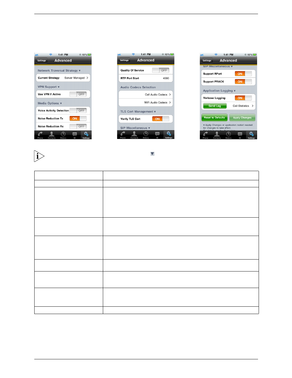3 advanced settings, Advanced settings | CounterPath Bria iPhone Edition 1.3 User Guide User Manual | Page 46 / 58
