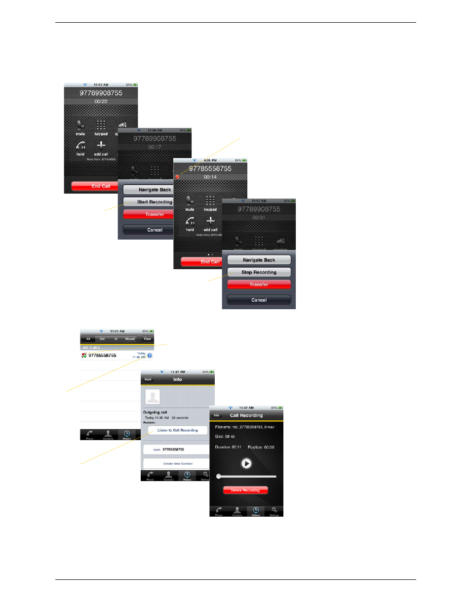 6 recording calls, Recording calls | CounterPath Bria iPhone Edition 1.2.8 User Guide User Manual | Page 16 / 42