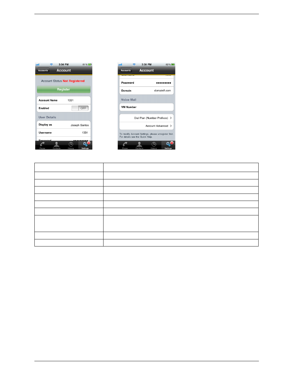 1 account settings, Account settings | CounterPath Bria iPhone Edition 1.2.8 User Guide User Manual | Page 26 / 42