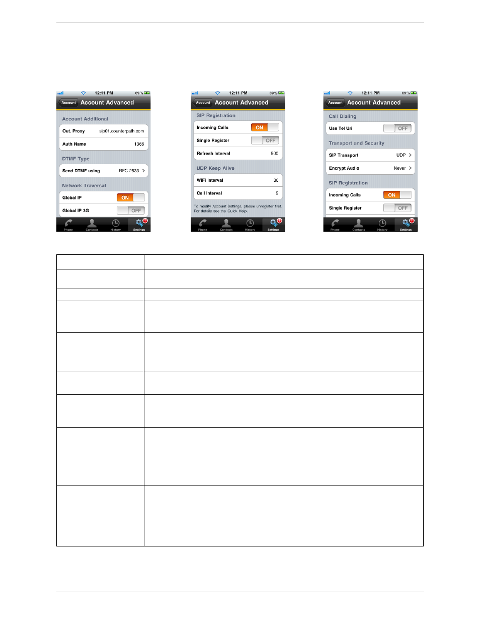 Account advanced | CounterPath Bria iPhone Edition 1.2.8 User Guide User Manual | Page 27 / 42
