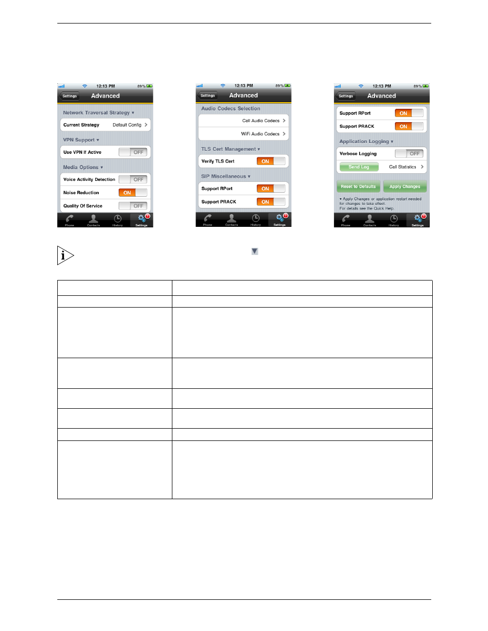 3 advanced settings, Advanced settings | CounterPath Bria iPhone Edition 1.2.8 User Guide User Manual | Page 31 / 42