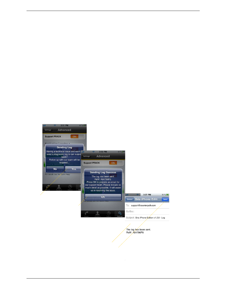 A troubleshooting | CounterPath Bria iPhone Edition 1.2.8 User Guide User Manual | Page 36 / 42