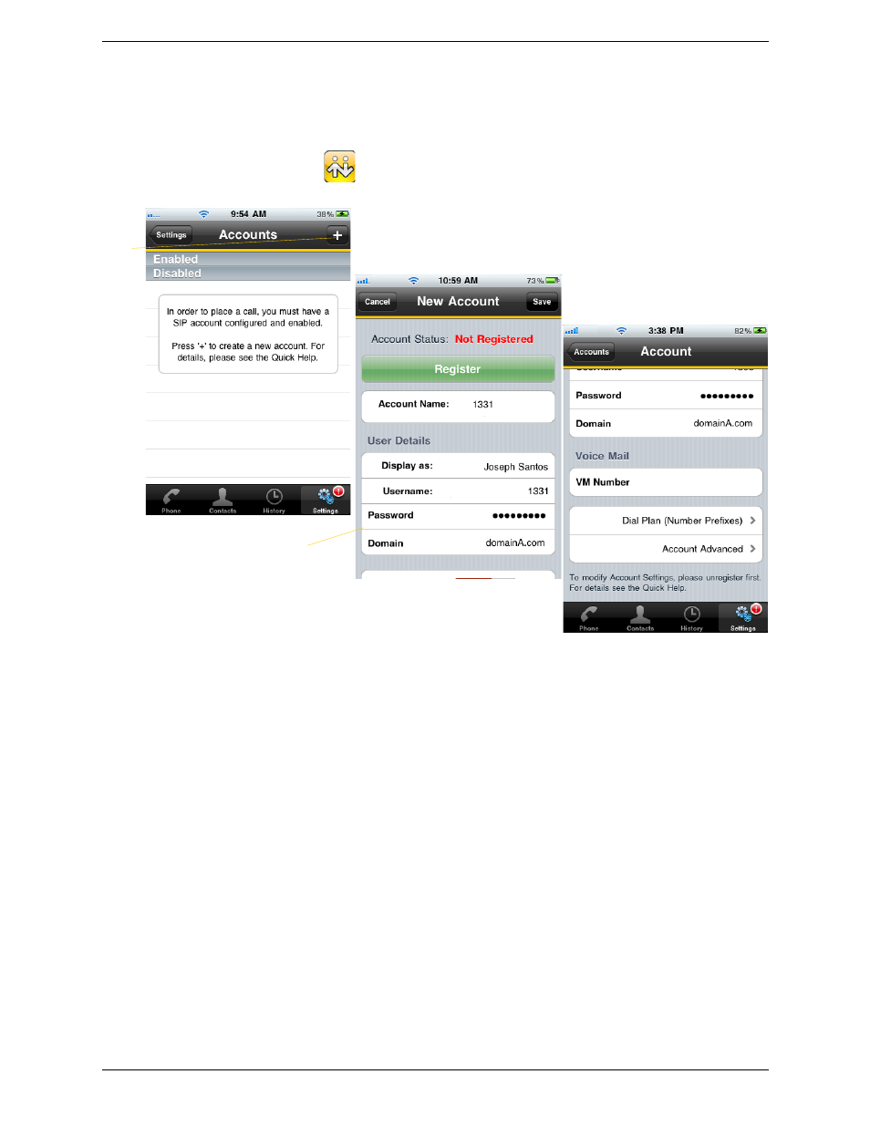 3 configuring bria iphone edition, Configuring bria iphone edition | CounterPath Bria iPhone Edition 1.2.8 User Guide User Manual | Page 9 / 42