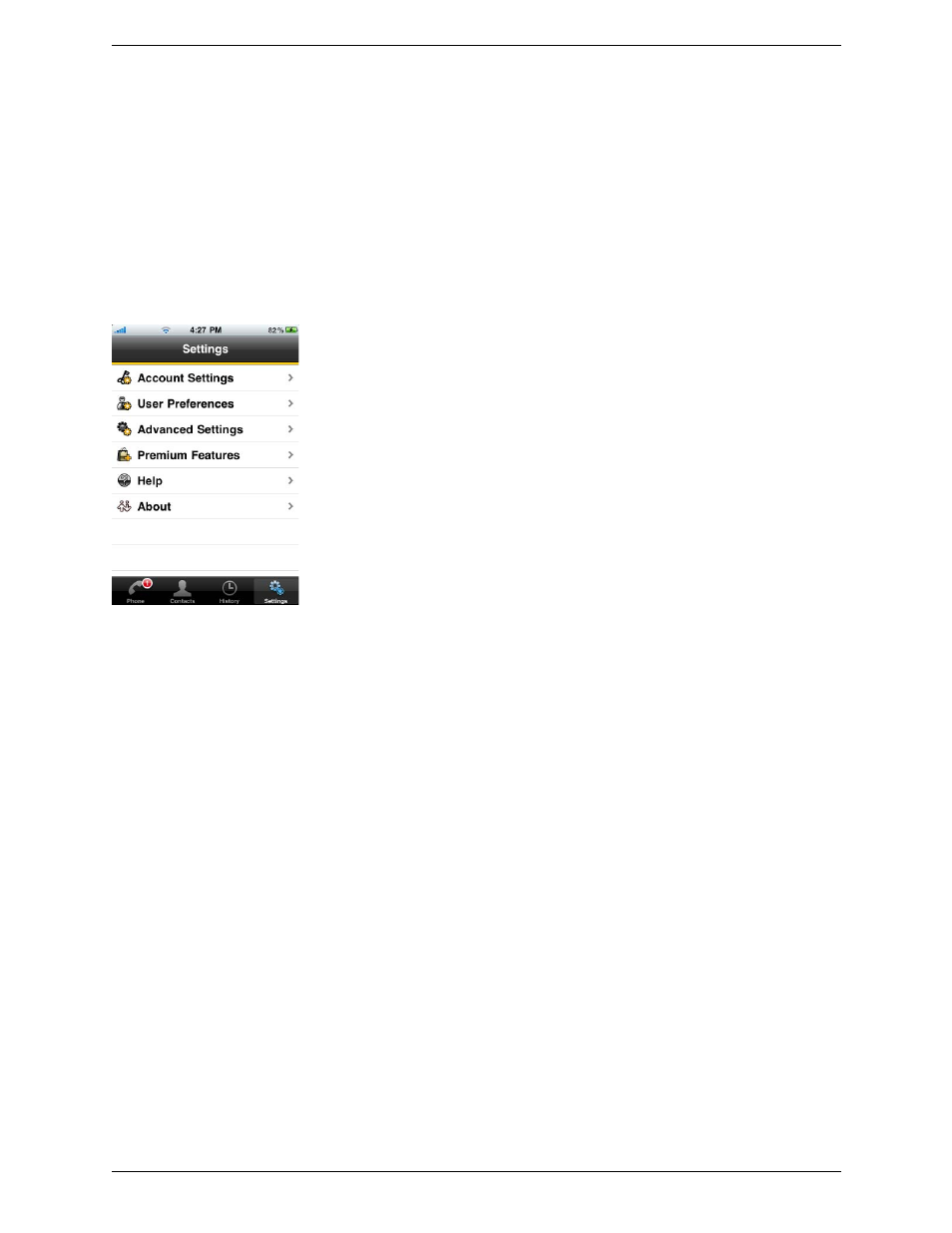 4 settings, Settings, 4settings | CounterPath Bria iPhone Edition 1.2 User Guide User Manual | Page 25 / 38