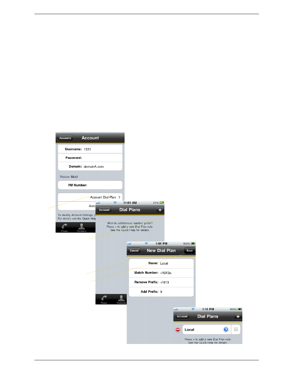 B dial plans, Setting up dial plans | CounterPath Bria iPhone Edition 1.2 User Guide User Manual | Page 35 / 38