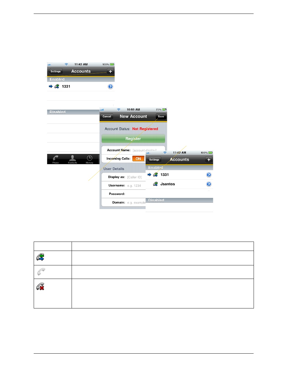 Setting up multiple accounts | CounterPath Bria iPhone Edition 1.2 User Guide User Manual | Page 9 / 38