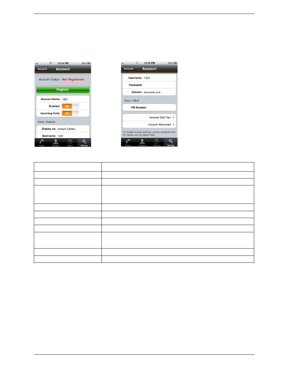 1 account settings, Account settings | CounterPath Bria iPhone Edition User Guide (Revision 2) User Manual | Page 26 / 38