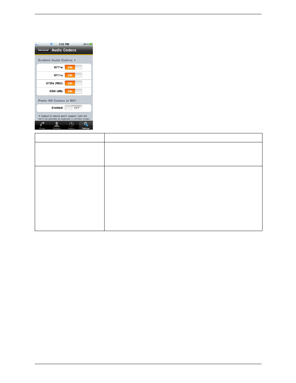 Audio codecs selection | CounterPath Bria iPhone Edition User Guide (Revision 2) User Manual | Page 31 / 38