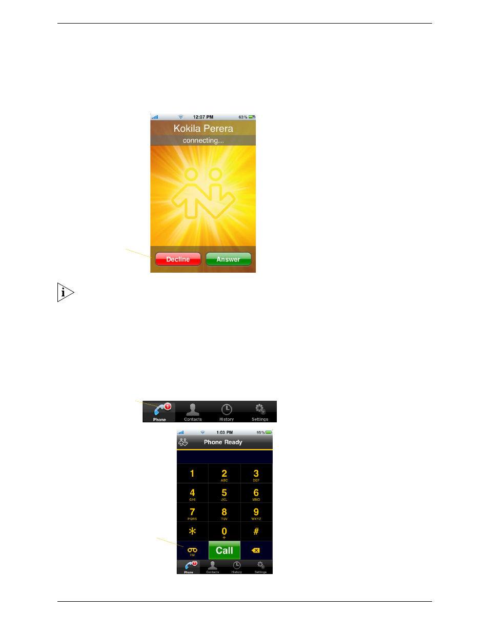 4 handling incoming calls, 5 accessing voicemail, Handling incoming calls accessing voicemail | CounterPath Bria iPhone Edition User Guide User Manual | Page 11 / 26