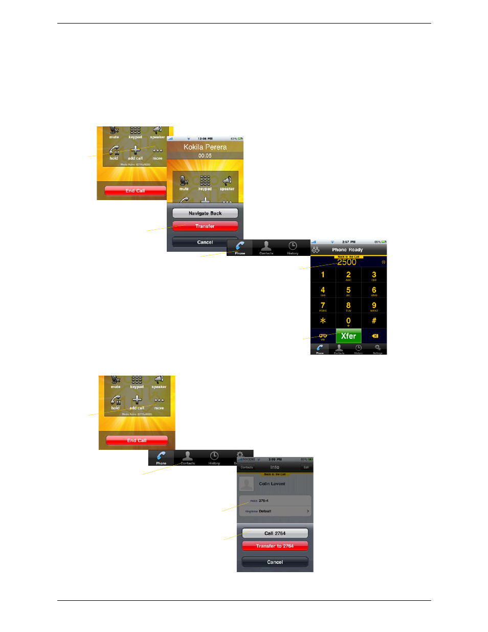 8 unattended (blind) transfer, Unattended (blind) transfer, Using the dialpad by selecting a contact | CounterPath Bria iPhone Edition User Guide User Manual | Page 14 / 26