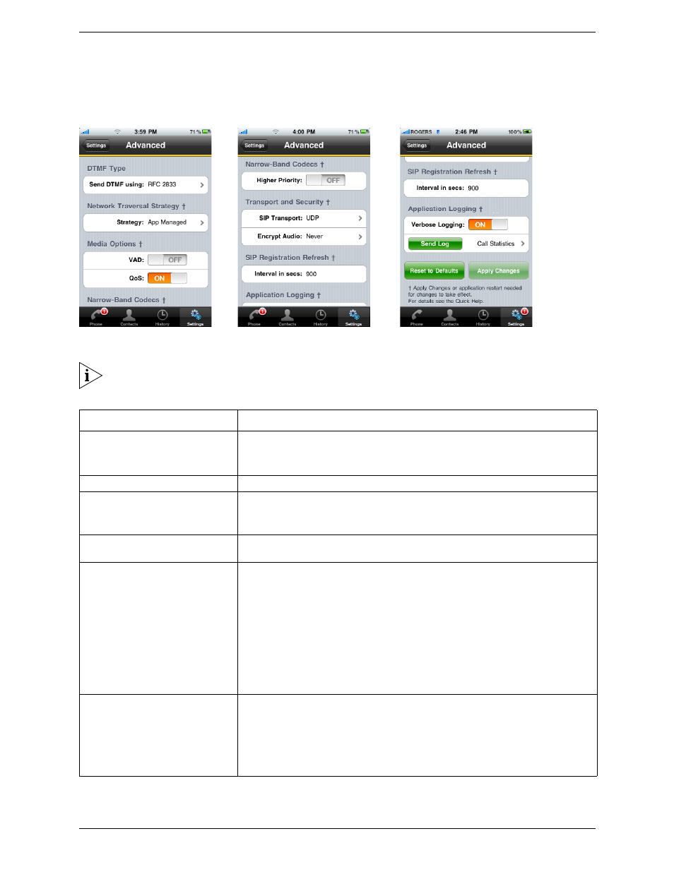 3 advanced settings, Advanced settings | CounterPath Bria iPhone Edition User Guide User Manual | Page 21 / 26