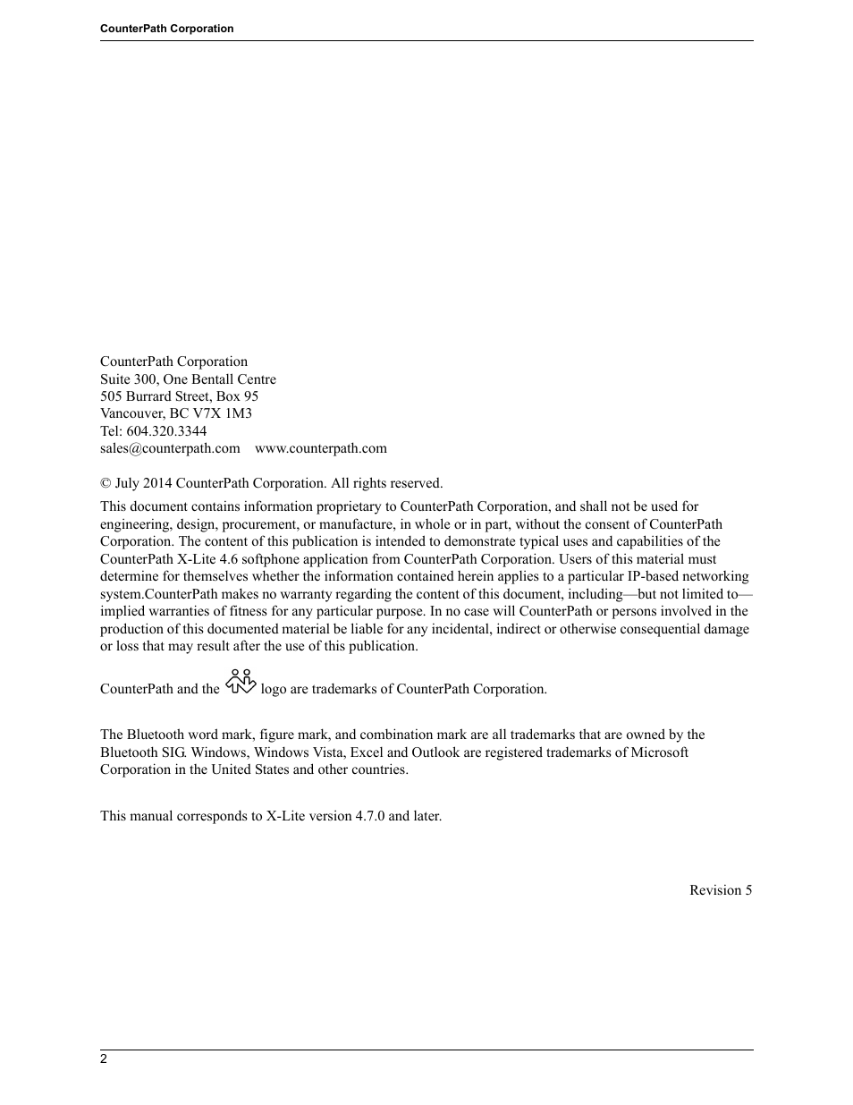 CounterPath X-Lite 4.7 for Windows User Guide User Manual | Page 2 / 66
