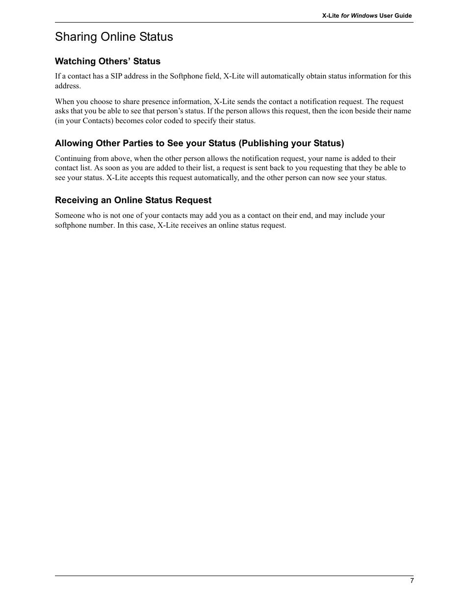 Sharing online status | CounterPath X-Lite 4.7 for Windows User Guide User Manual | Page 35 / 66