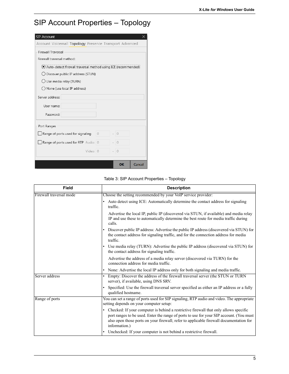 Sip account properties – topology | CounterPath X-Lite 4.7 for Windows User Guide User Manual | Page 43 / 66