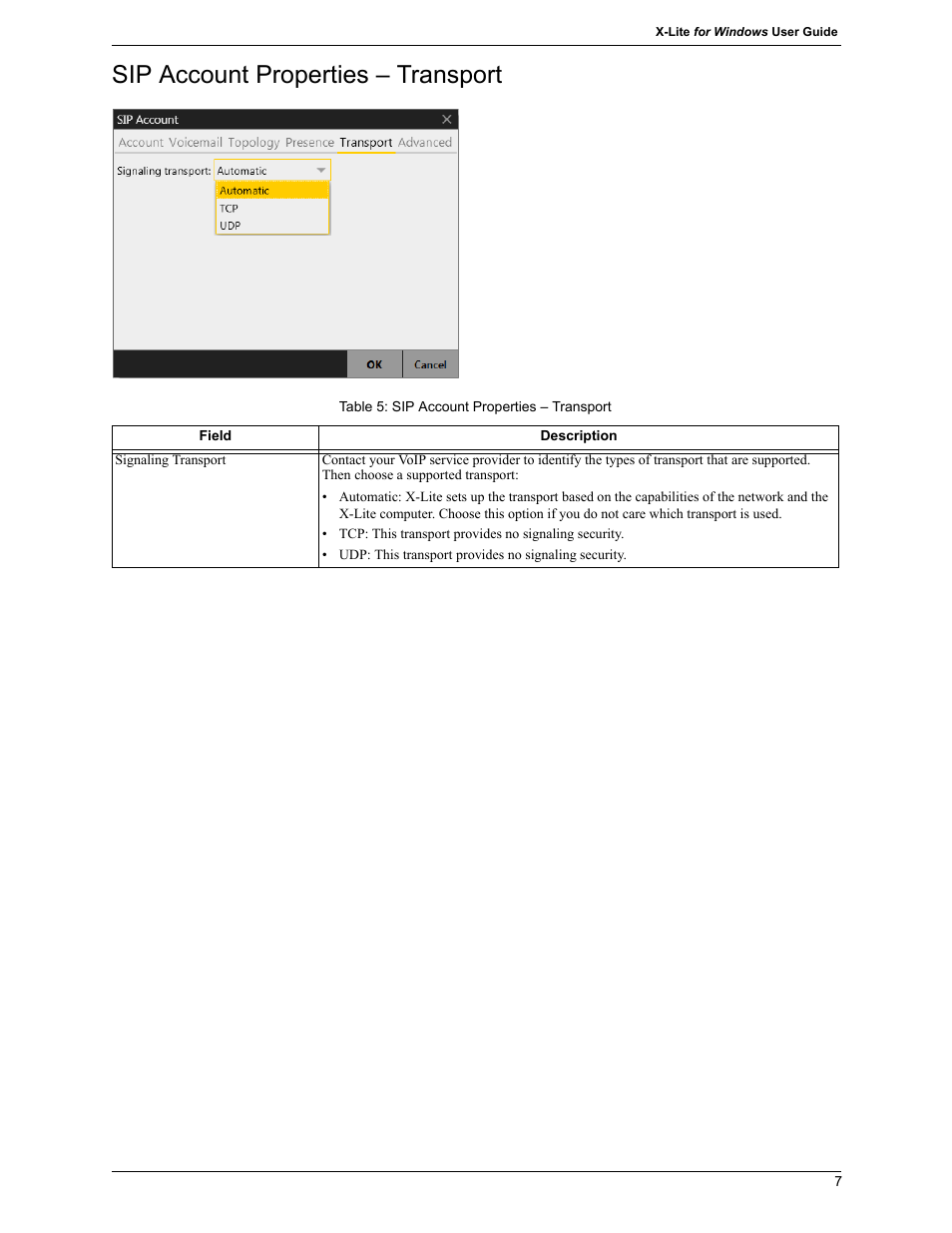 Sip account properties – transport | CounterPath X-Lite 4.7 for Windows User Guide User Manual | Page 45 / 66