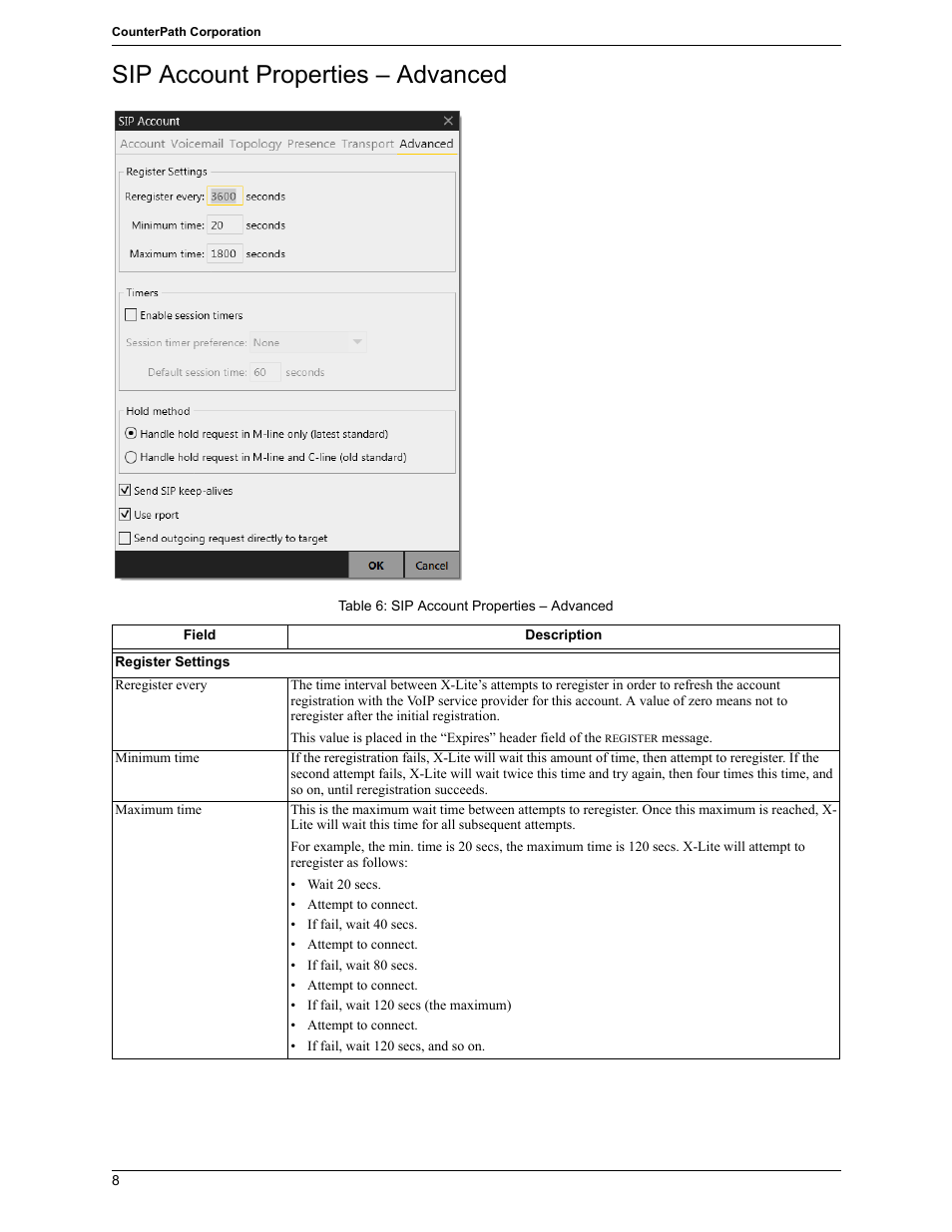 Sip account properties – advanced | CounterPath X-Lite 4.7 for Windows User Guide User Manual | Page 46 / 66