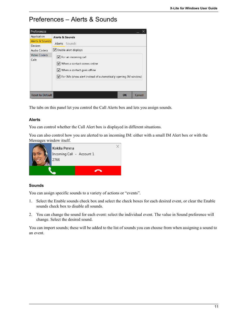Preferences – alerts & sounds | CounterPath X-Lite 4.7 for Windows User Guide User Manual | Page 49 / 66