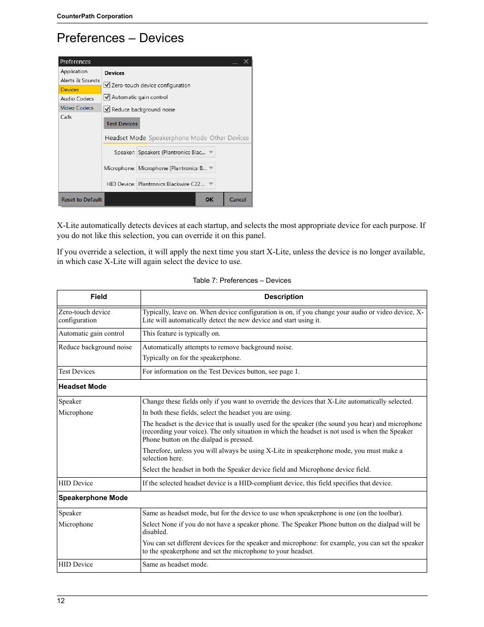 Preferences – devices | CounterPath X-Lite 4.7 for Windows User Guide User Manual | Page 50 / 66