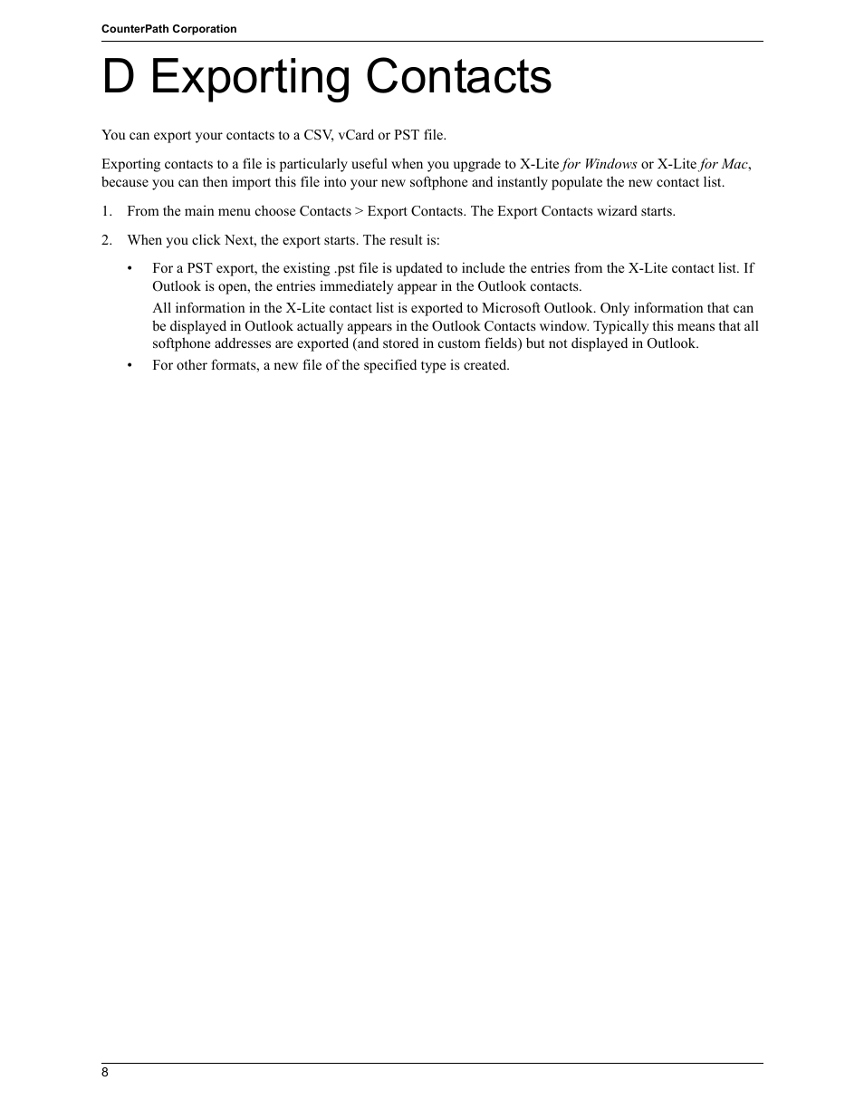 D exporting contacts | CounterPath X-Lite 4.7 for Windows User Guide User Manual | Page 62 / 66