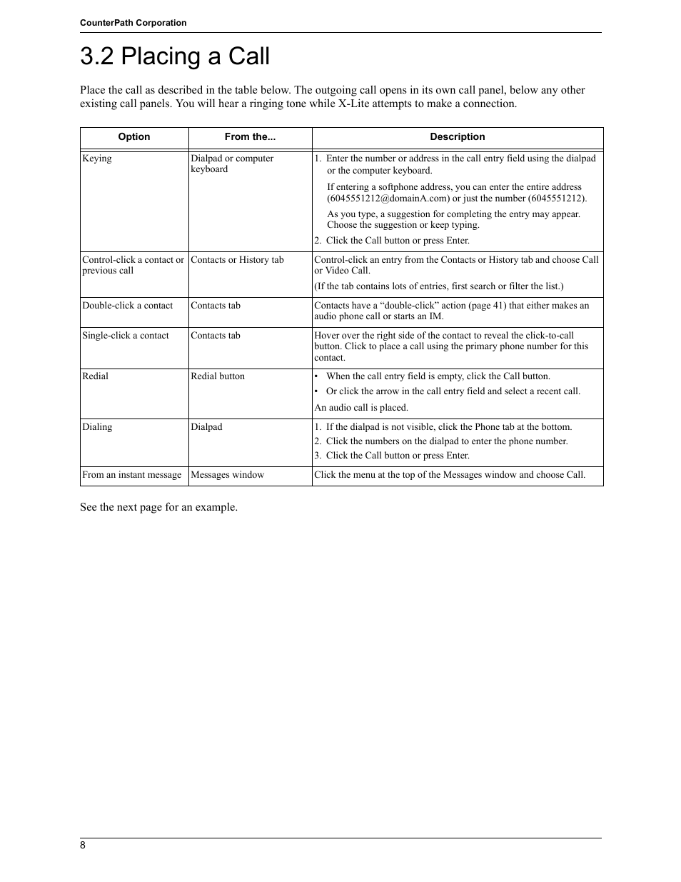 2 placing a call, Placing a call | CounterPath X-Lite 4.7 for Mac User Guide User Manual | Page 12 / 61