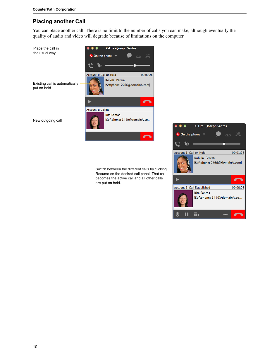 Placing another call | CounterPath X-Lite 4.7 for Mac User Guide User Manual | Page 14 / 61