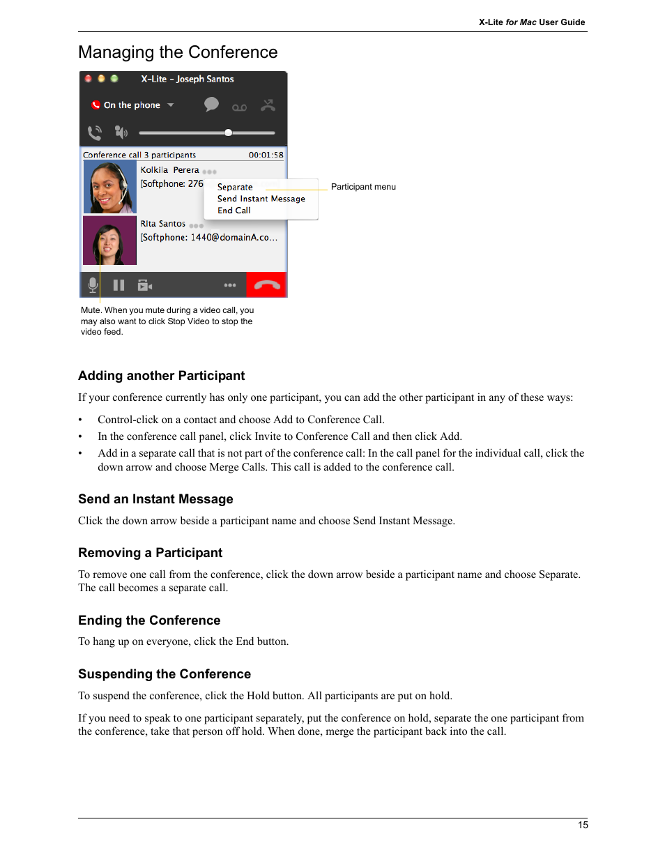 Managing the conference | CounterPath X-Lite 4.7 for Mac User Guide User Manual | Page 19 / 61
