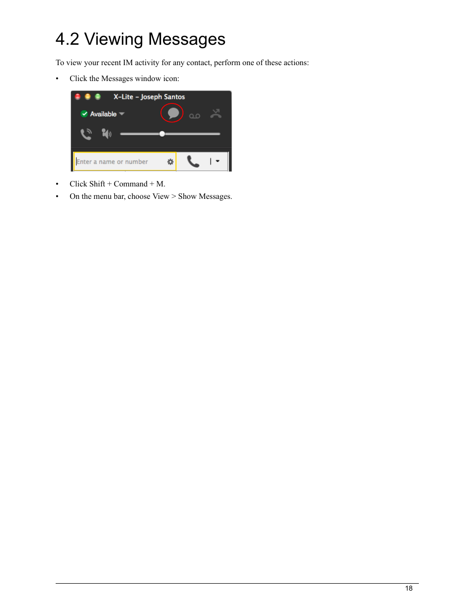 2 viewing messages | CounterPath X-Lite 4.7 for Mac User Guide User Manual | Page 22 / 61