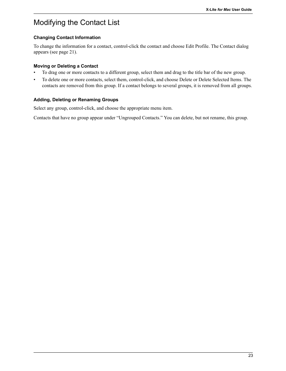 Modifying the contact list | CounterPath X-Lite 4.7 for Mac User Guide User Manual | Page 27 / 61