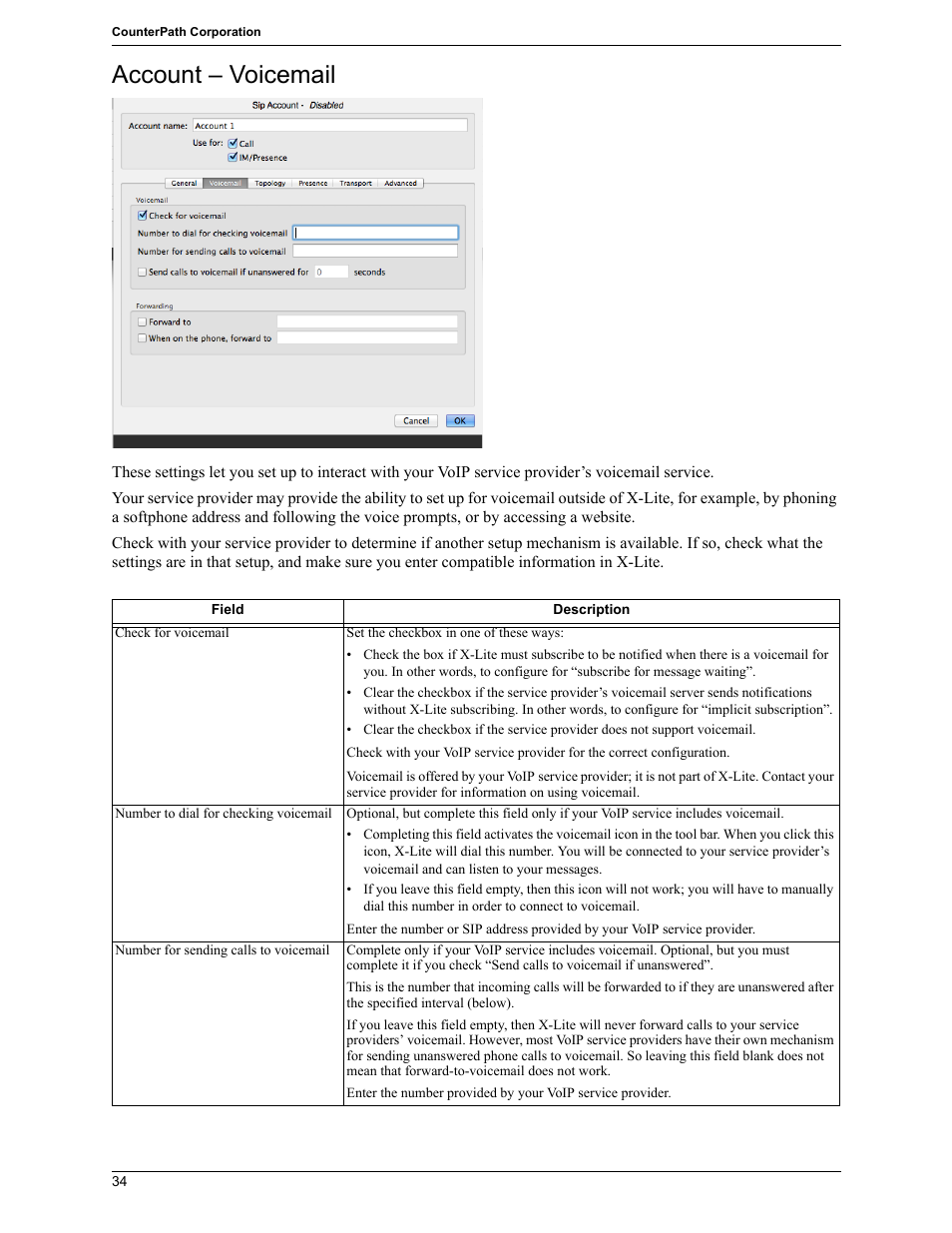 Account – voicemail | CounterPath X-Lite 4.7 for Mac User Guide User Manual | Page 38 / 61