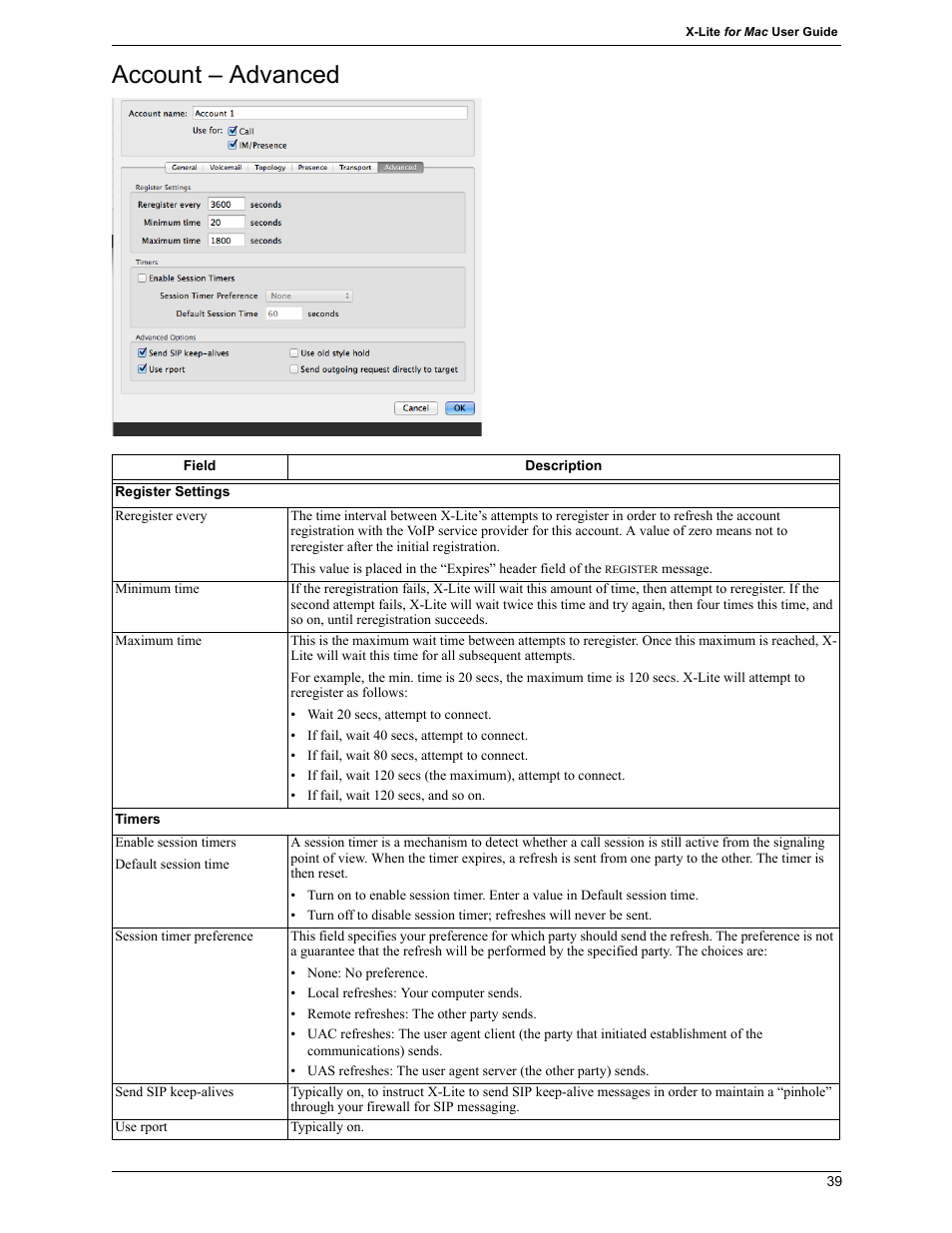 Account – advanced | CounterPath X-Lite 4.7 for Mac User Guide User Manual | Page 43 / 61